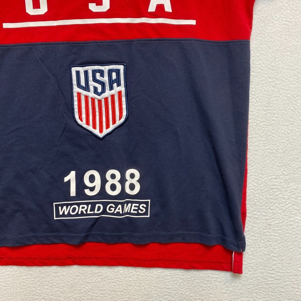 USA Soccer Team Polo Shirt Mens M Red Short Sleeve Dream Team 1988 Flag Hooded - Picture 3 of 11